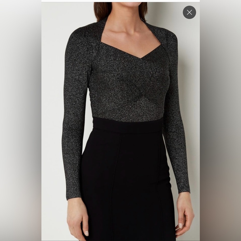 Ted Baker London Eloisy Black Sparkle Knit Fitted Top - Size 1
